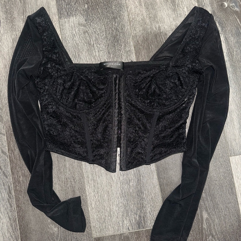 Black Velvet Long Sleeve Top by House of CB